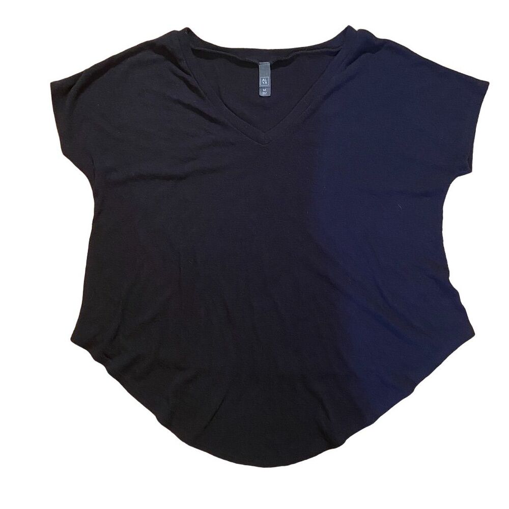 Francesca AYLA Women's V-Neck Short Sleeve Black Sweater Like T-Shirt Size M